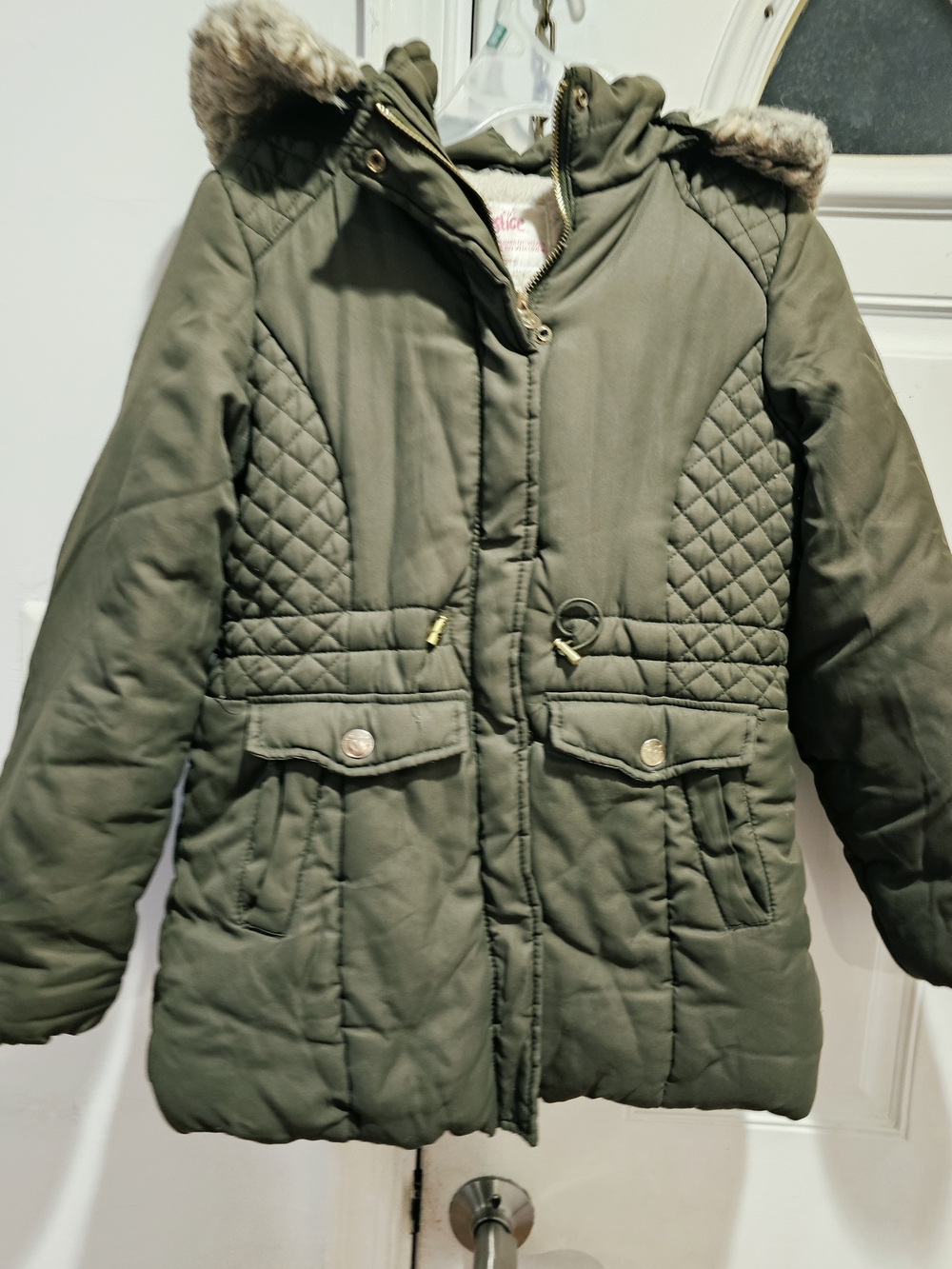 Justice Olive Green Quilted Hooded Puffer Coat